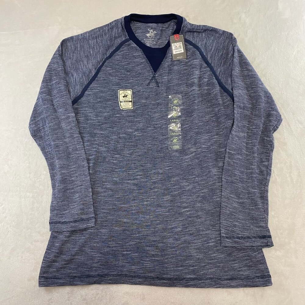 NWT Beverly Hills Polo Club Men's Blue Heritage Knit Pullover Long Sleeve Large
